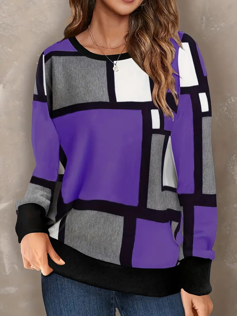 Color Block Crew Neck Pullover Sweatshirt