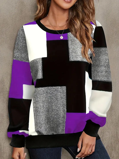 Color Block Crew Neck Pullover Sweatshirt